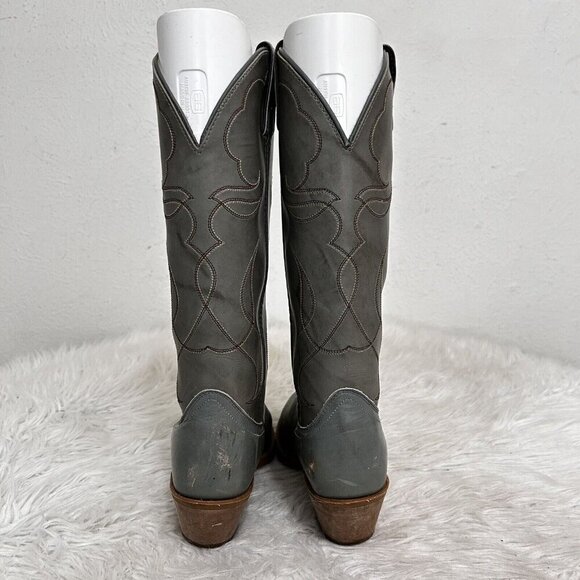 ACME Made in USA Gray Leather Western Cowboy Work Tall Rider Boots Men's 6.5 D - Picture 5 of 9